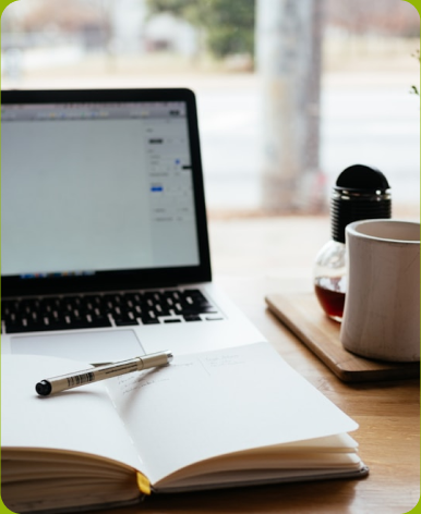 Study setup with laptop and coffee